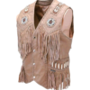 Cowhide Vest Fringes Leather braid around Men's Western beads bones