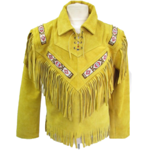 Cowboy Western Fringe Bead Coat Suede Leather Jacket