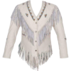 Cow Leather Jacket with Fringes and Bones Women's Western American New Style