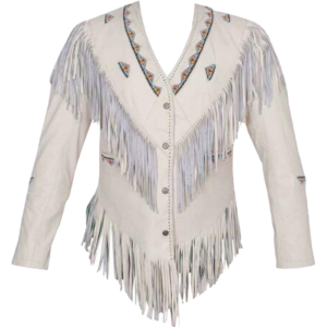 Cow Leather Jacket with Fringes and Bones Women's Western American New Style