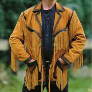 Cowboy Golden Brown Leather Jacket Western Style With Fringe