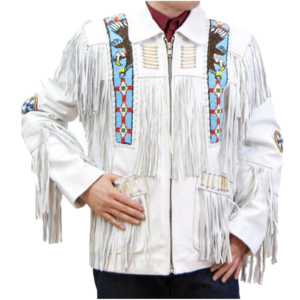 Cowboy Western Cowhide Leather Wear Fringe And Bones Coat Jacket