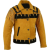 Cowboy Western Coat Fringes Beads Mens Suede Leather Jacket