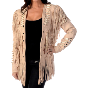 Western Women Suede Leather Jacket Fringes Beads