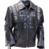 Cowhide Fringe Bones Handmade Leather Mens Coat Jacket