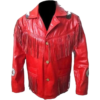Cowboy Western Style Red Suede Leather Jacket With Fringe & Bead Work