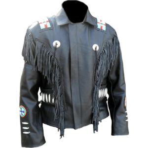 Cowboy Western Brown Suede Leather Jacket Vintage Fringes Beads