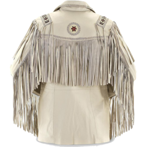 Cow Boy Suede Cow New Beige Western Men's Leather Jacket With Fringe