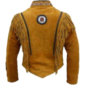 Western Women's Native Suede Leather Jacket with Fringe and bone beads
