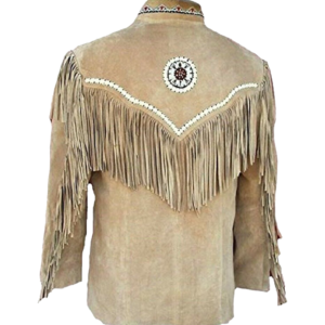 Cowboy Western Men Suede Leather Jacket & Bead Work With Fringe