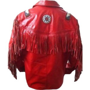 Cowboy Western Style Red Suede Leather Jacket With Fringe & Bead Work