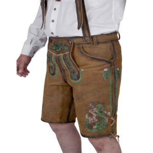 Bavarian Authentic German Lederhosen Gold Brown