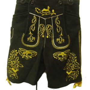 Black Cow Lederhosen with Bavaria suspenders Gold Embroidery