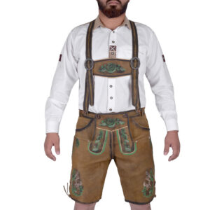 Bavarian Authentic German Lederhosen Gold Brown