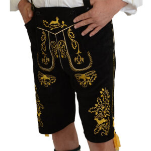 Black Cow Lederhosen with Bavaria suspenders Gold Embroidery