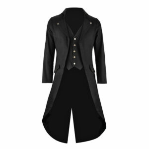 Men’s Black Cotton Twill STEAMPUNK TAILCOAT Brass Button Jacket Goth Victorian Coat Trench
