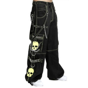 Gothic Bondage Black Lime Big Skull Men Pant-2718