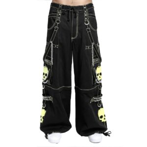 Gothic Bondage Black Lime Big Skull Men Pant-0