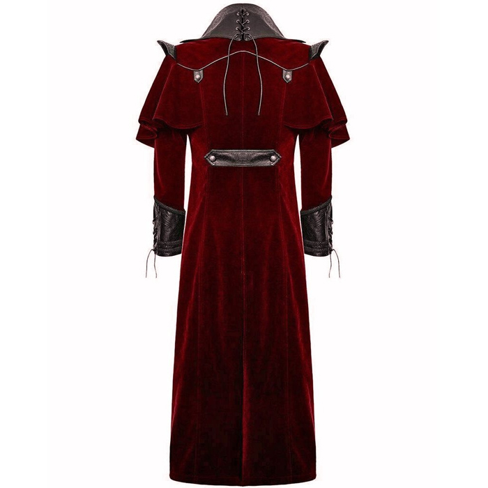 Gothic Steampunk Military Red Jacket Men’s Punk Highwayman Regency Long Coat