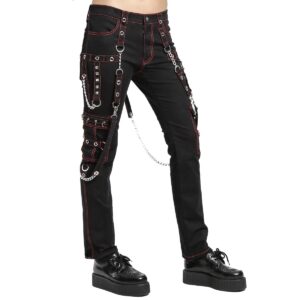 Gothic Women’s Military Officer Trousers Black Red Black Tripp Pants-2817