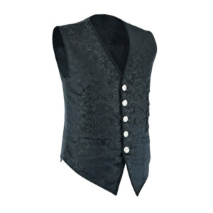 Men’s Brocade Black Damask Velvet Gothic Vest Waistcoat-0
