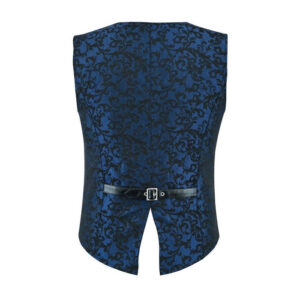 Men’s Brocade Blue Damask Velvet Gothic Vest Waistcoat-2937