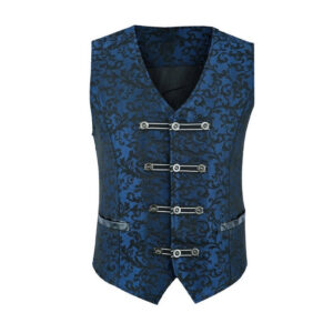 Men’s Brocade Blue Damask Velvet Gothic Vest Waistcoat-0