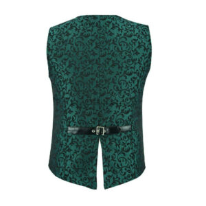 Men’s Brocade Green Damask Velvet Gothic Vest Waistcoat-0