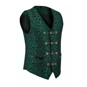 Men’s Brocade Green Damask Velvet Gothic Vest Waistcoat-2943