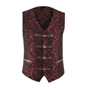 Men’s Brocade Red Damask Velvet Gothic Vest Waistcoat-0