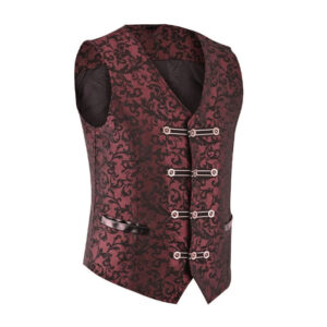 Men’s Brocade Red Damask Velvet Gothic Vest Waistcoat-2947