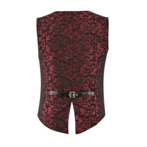 Men’s Brocade Red Damask Velvet Gothic Vest Waistcoat-2948
