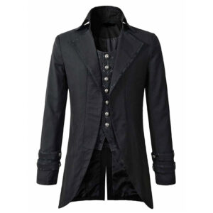 Men’s Morning Gothic Jacket Tailcoat Black Brocade Steampunk Victorian