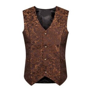 Mens Tailored Formal Waistcoat Gothic Steampunk Gold Brocade Vest-0