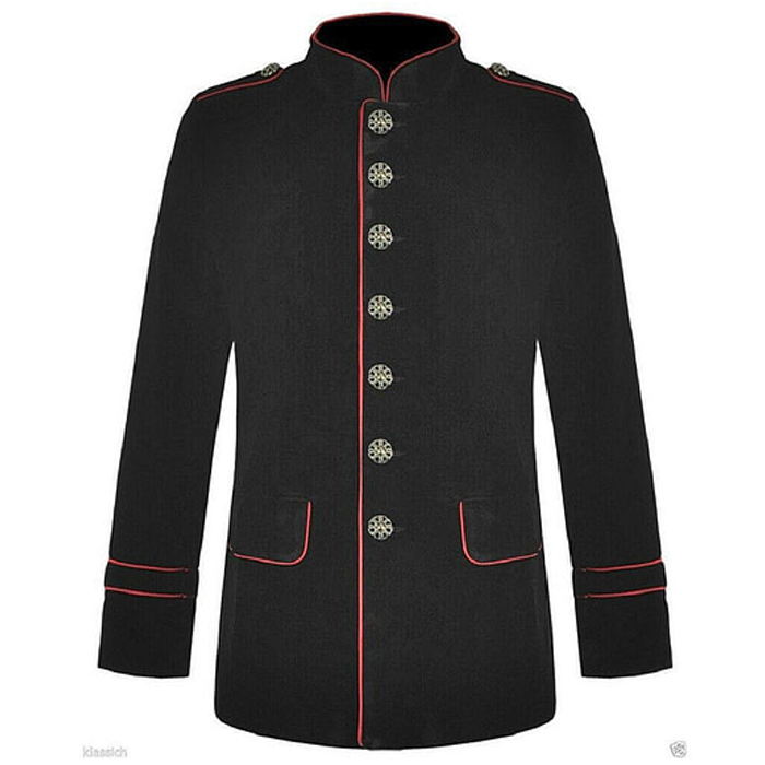 New Men’s Military Style Coat Jacket Black Red Gothic Steampunk 1