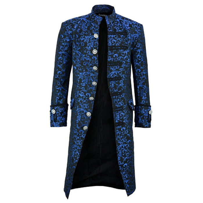 Renaissance Men’s Blue Brocade Goth Steampunk Victorian Velvet Frock Coat usa