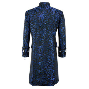 Renaissance Men’s Blue Brocade Goth Steampunk Victorian Velvet Frock Coat usa