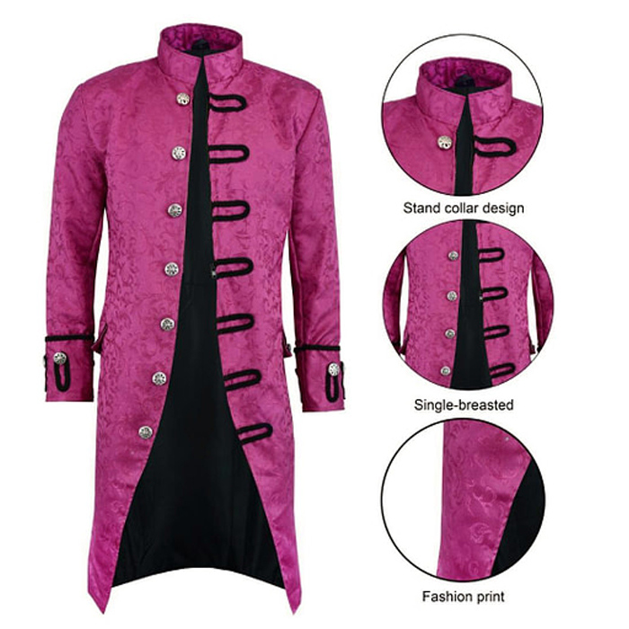Renaissance Men’s Purple Brocade Goth Steampunk Victorian Frock Coat USA-3049