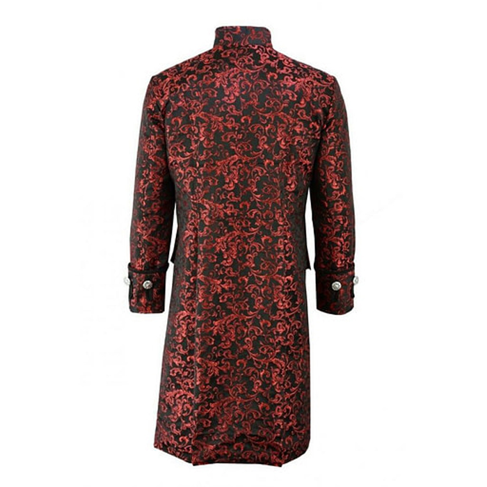Renaissance Men’s RED Brocade Goth Steampunk Victorian Velvet Frock Coat USA