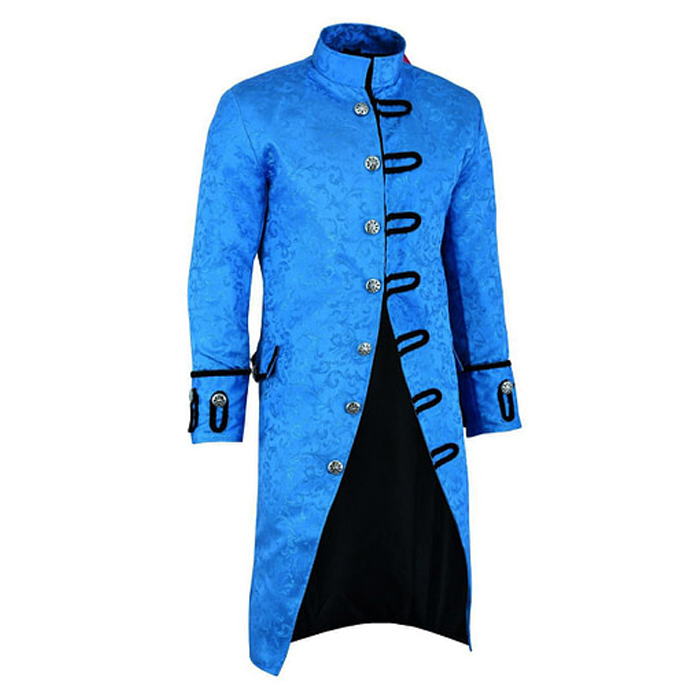 Renaissance Mens Royal Blue Brocade Goth Steampunk Victorian Velvet Frock Coat