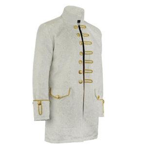 Renaissance Mens Velvet Goth Steampunk Victorian Frock Coat Brocade White Gold 1