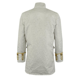 Renaissance Mens Velvet Goth Steampunk Victorian Frock Coat Brocade White Gold 1