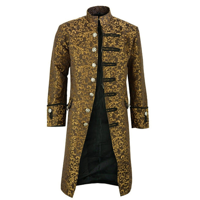 Renaissance Unisex Gold Brocade Goth Steampunk Victorian Velvet Frock Coat USA