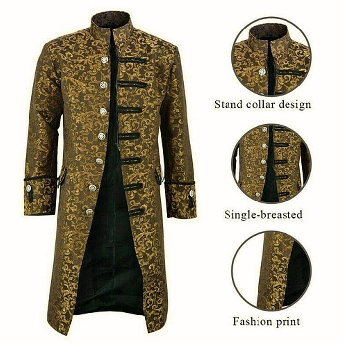 Renaissance Unisex Gold Brocade Goth Steampunk Victorian Velvet Frock Coat USA