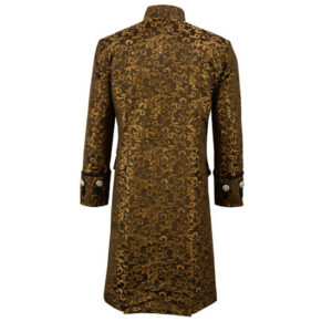 Renaissance Unisex Gold Brocade Goth Steampunk Victorian Velvet Frock Coat USA
