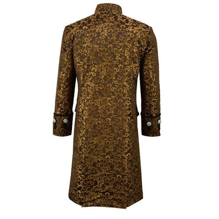 Renaissance Unisex Gold Brocade Goth Steampunk Victorian Velvet Frock Coat USA