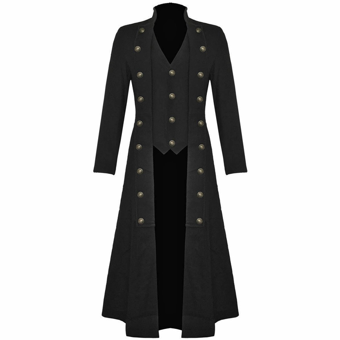 Unisex Steampunk Military TRENCH COAT Long Jacket Black Gothic VTG USA Sizes