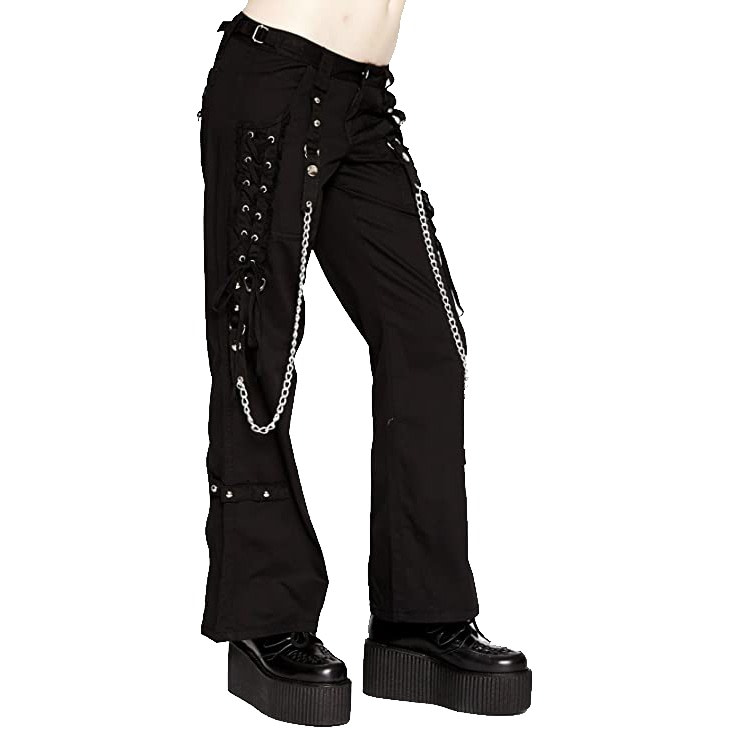 Women Gothic Rave Black Chain Rock Star Straps Metal Punk Show Pants-2843