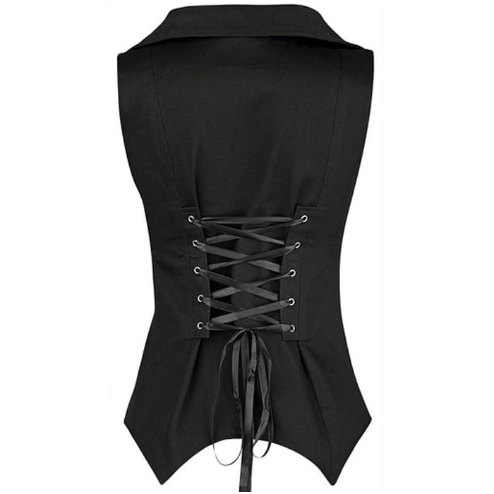 Women’s Black Brocade Waistcoat Vest Vintage Steampunk Dress Jacquard Jacket
