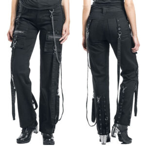Women’s Chains Black Rhinestones Gothic Punk Buckles Pant Emo Tripp Pants-2876